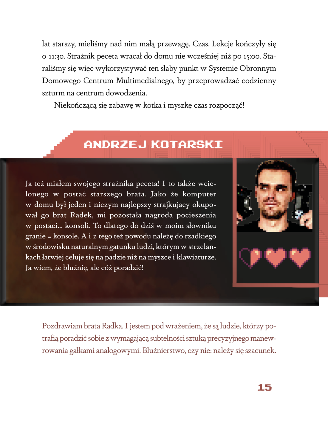 Strona 15 z ramką ze wspomnieniami gościa z książki Zagrajmy jeszcze raz
