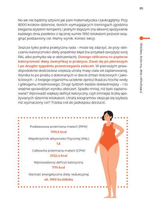 Przykład obliczenia diety redukcyjnej z ilustracją z książki Schudnij raz na zawsze