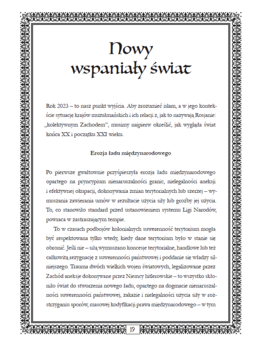Strona otwierająca rozdział Nowy wspaniały świat z książki Księga dżihadu