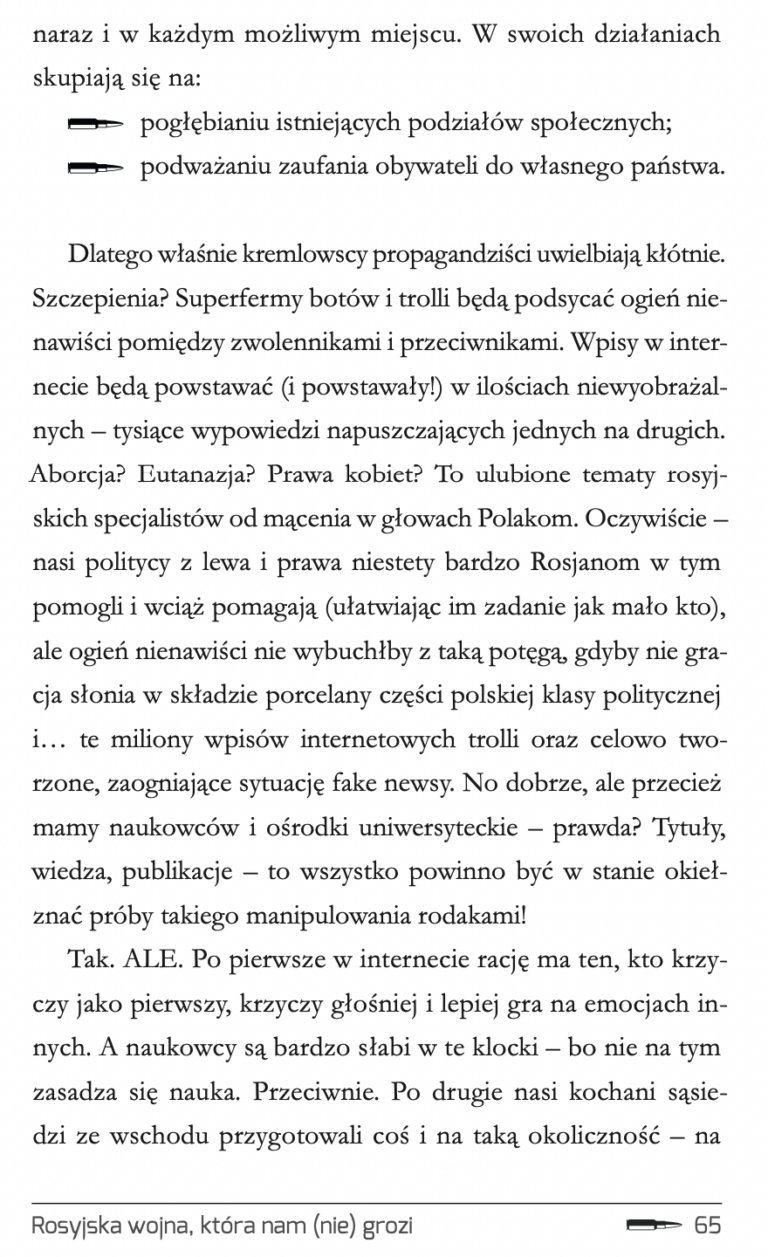 Strona z rozdziału Rosyjska wojna, która nam (nie) grozi z książki Spokojnie o wojnie