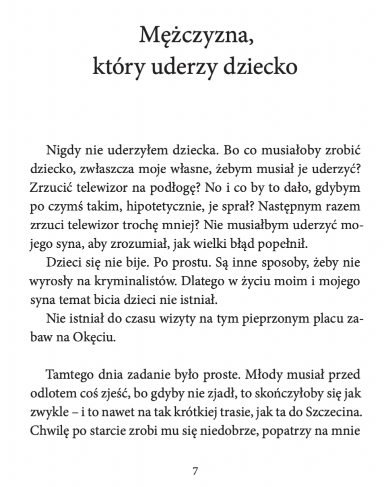 Strona 7 z książki Mężczyzna, który uderzy dziecko, początek opowiadania tytułowego