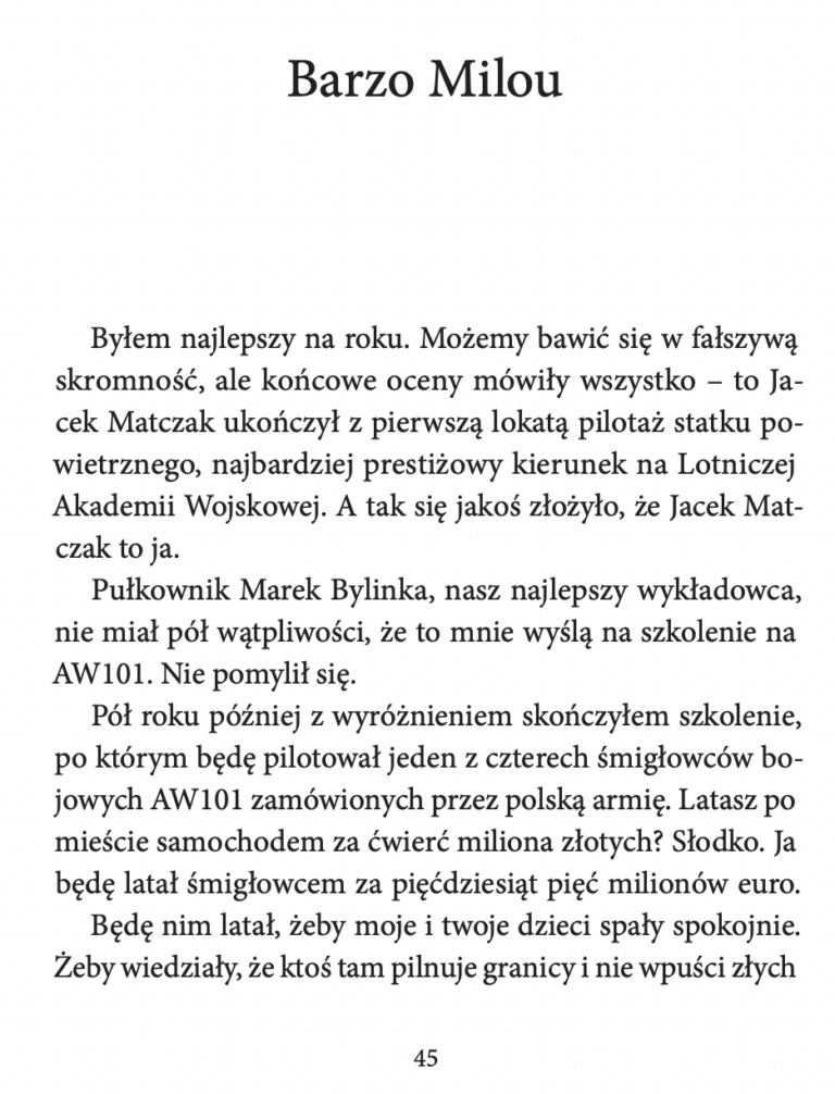 Strona 45 z książki Mężczyzna, który uderzy dziecko, początek opowiadania Barzo Milou