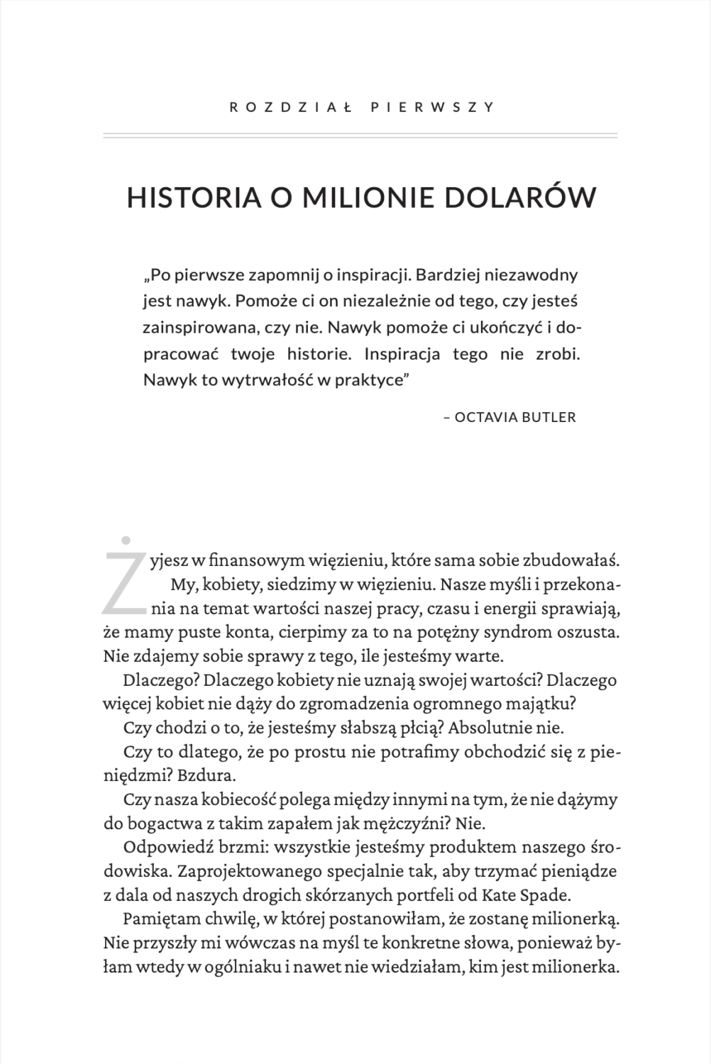 Strona otwierająca rozdział Historia o milionie dolarów z książki Wszystkie powinnyśmy być milionerkami
