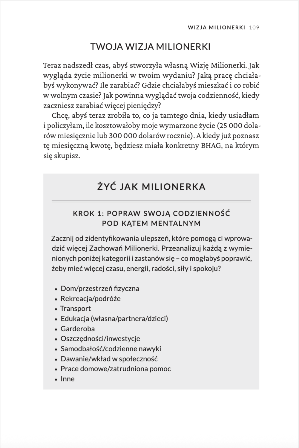 Strona z podrozdziałem Twoja wizja Milionerki z książki Wszystkie powinnyśmy być milionerkami