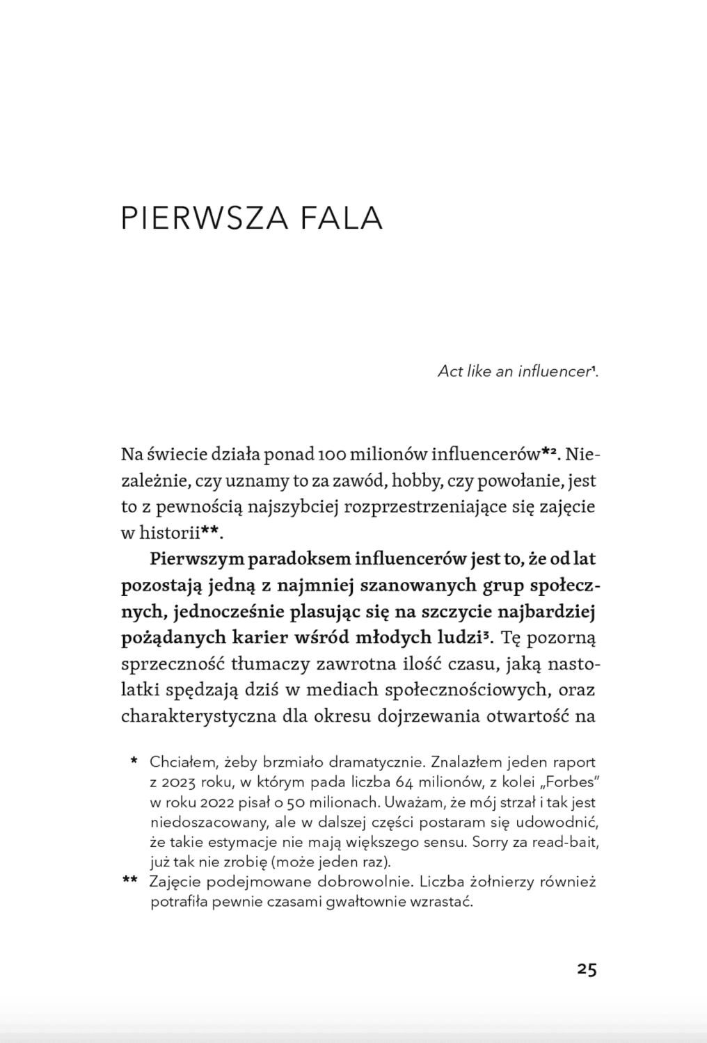 Strona otwierająca podrozdział Pierwsza fala z książki Wszyscy będziecie influencerami