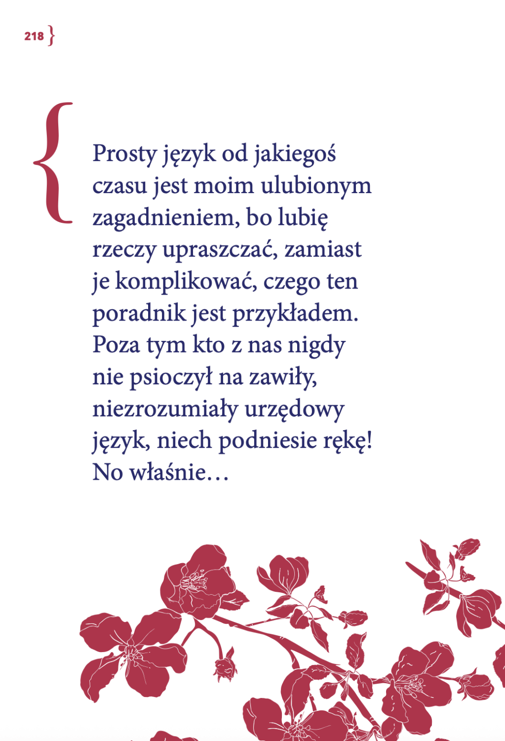 Strona z cytatem Pauliny Mikuły o prostym języku z Prostego poradnika językowego