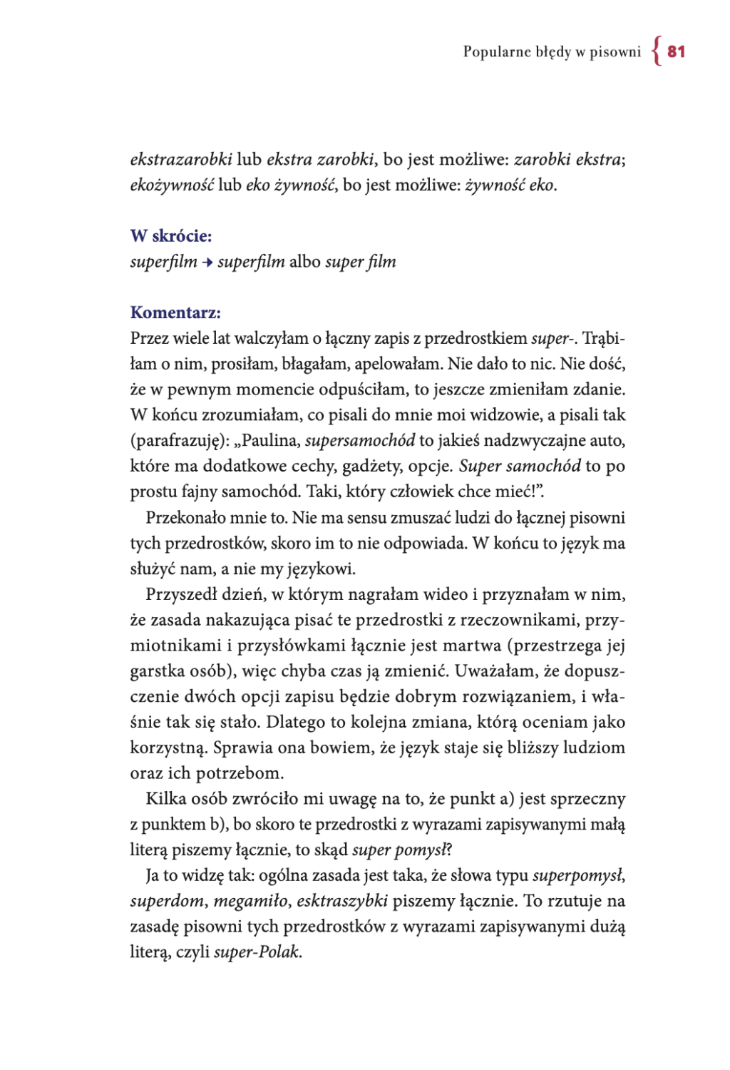 Strona z rozdziału o popularnych błędach w pisowni z Prostego poradnika językowego