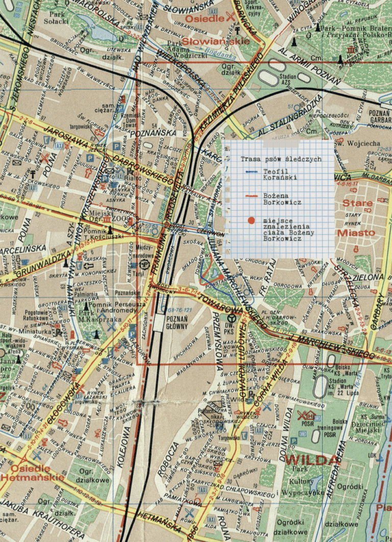 Mapa Poznania z zaznaczoną trasą, jeden z dowodów w grze Akta tajemnic