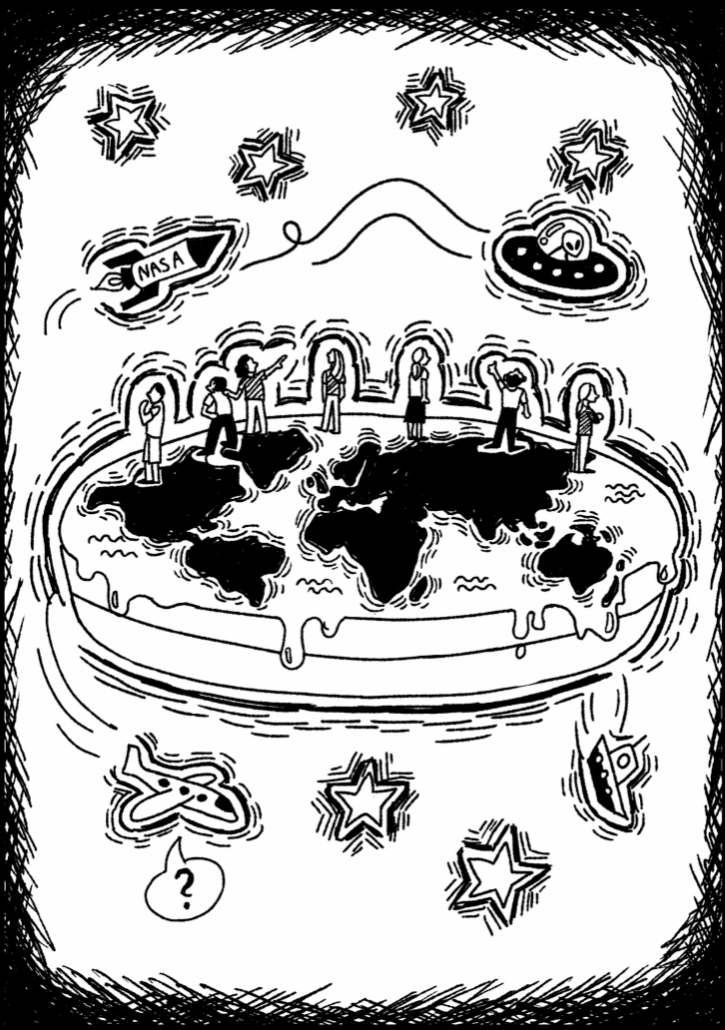 Ilustracja z rozdziału Płaska Ziemia z książki Nauka? Nie rozumiem!