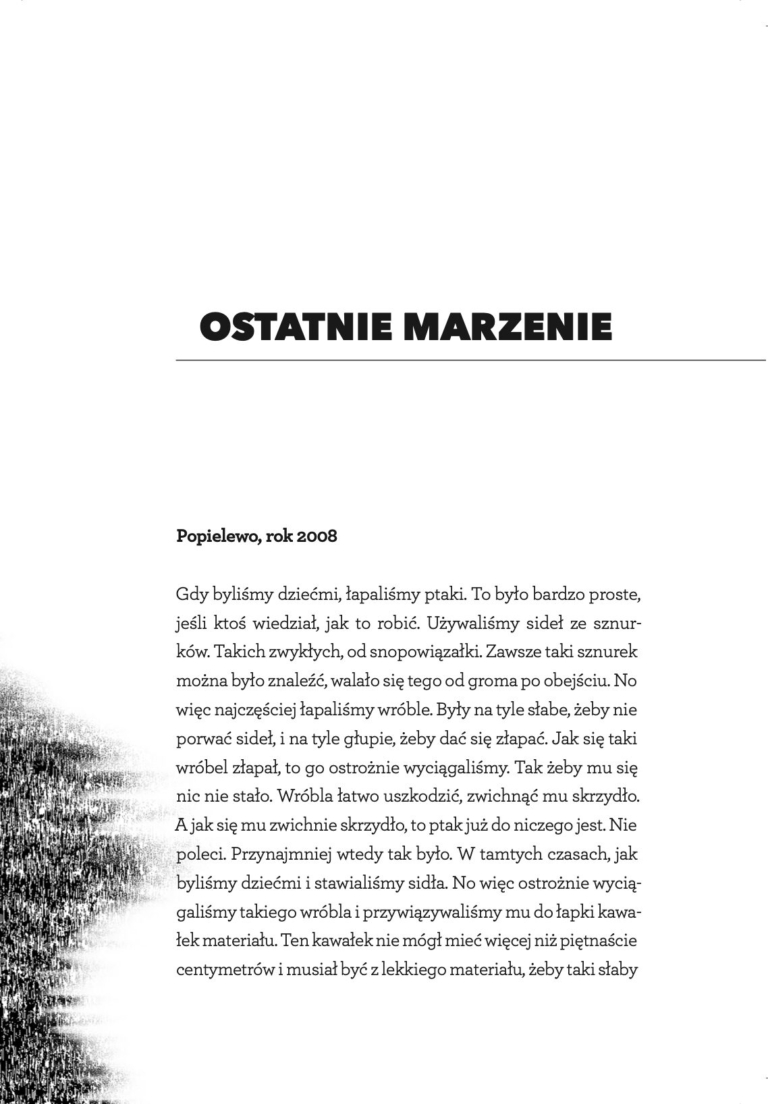 Strona otwierająca reportaż Ostatnie marzenie z książki Drobna nieuważność