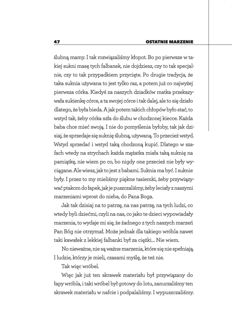 Strona z reportażu Ostatnie marzenie z książki Drobna nieuważność