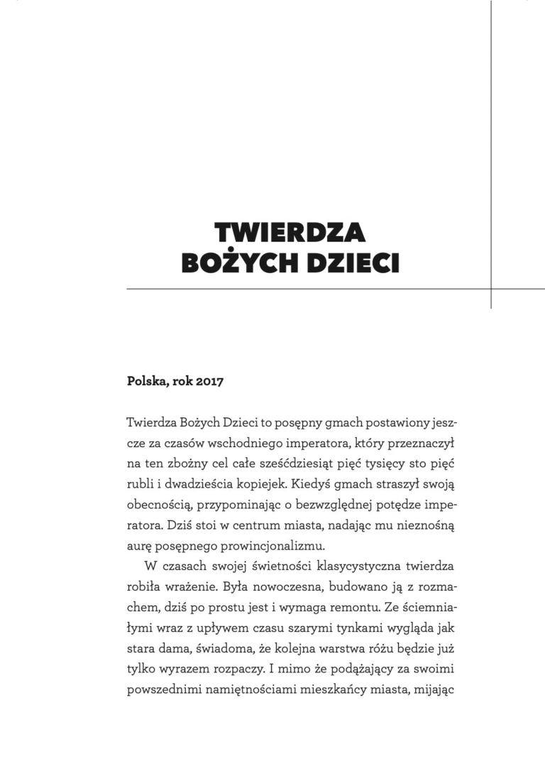 Strona otwierająca reportaż Twierdza Bożych Dzieci z książki Drobna nieuważność
