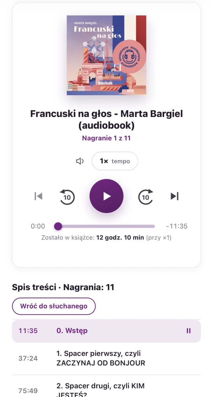 Odtwarzacz audiobooka Francuski na głos na telefonie