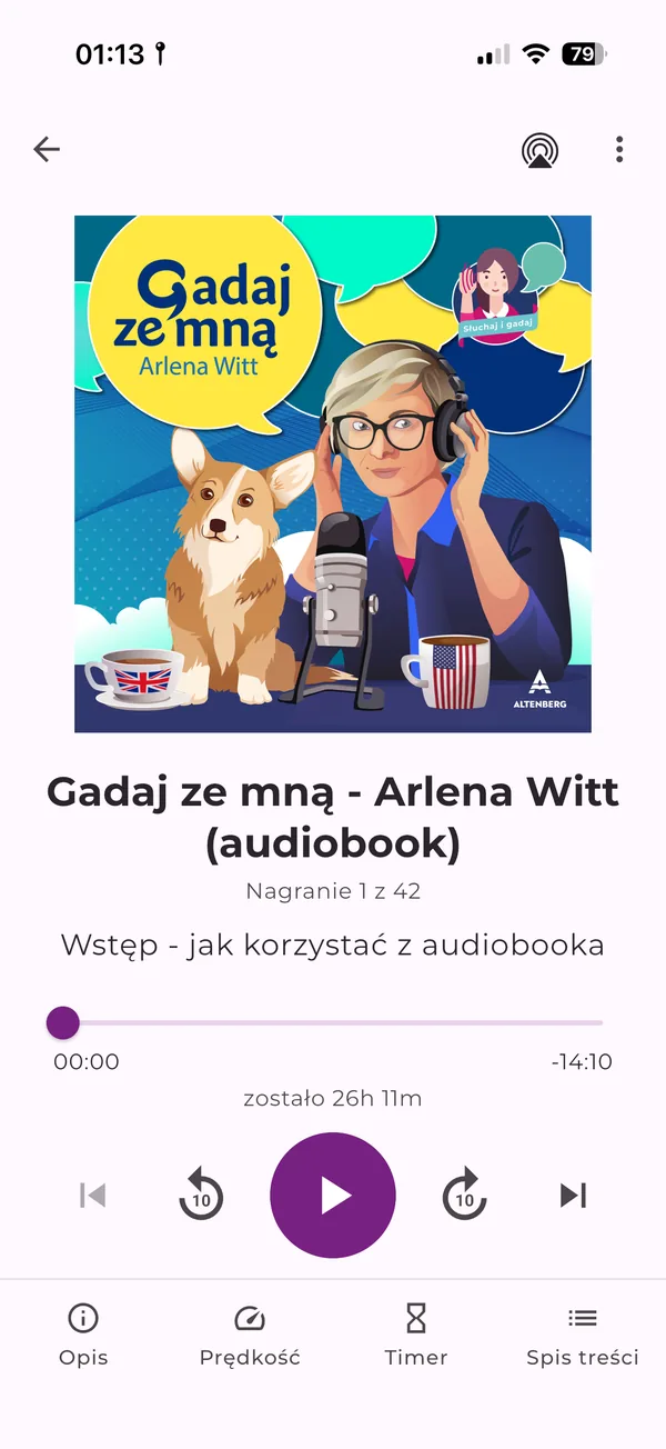 Aplikacja Altenberg Audiobooki z audiobookiem Gadaj ze mną na telefonie