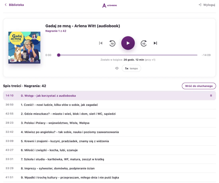 Odtwarzacz audiobooka Gadaj ze mną w przeglądarce na komputerze
