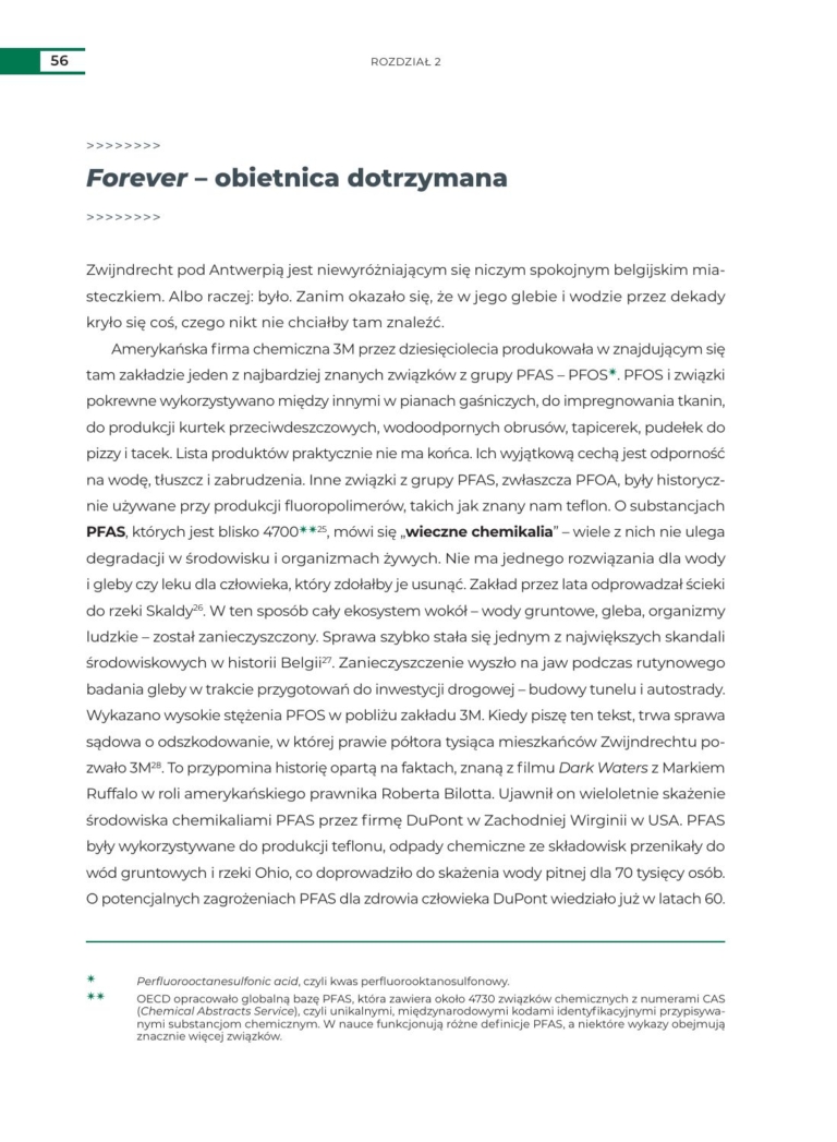 Strona z podrozdziałem Forever, obietnica dotrzymana o PFAS z rozdziału 2 książki Skonsumowani